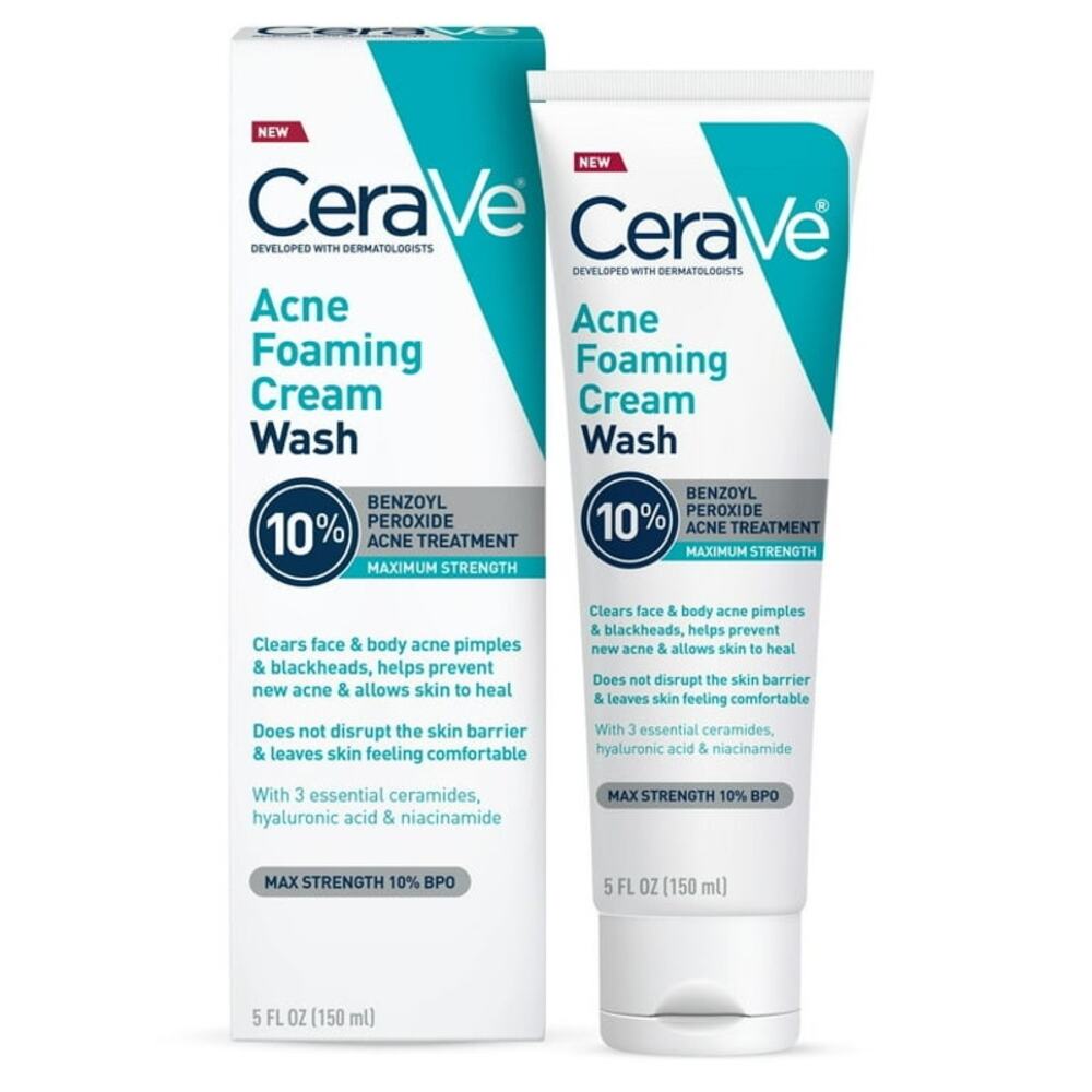 CeraVe Acne Foaming Cream Wash 10 Benzoyl Peroxide Max Strength Cleanser 5 oz